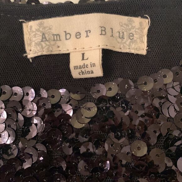 Amber Blue Black Sequins Mini Dress Size L - Picture 5 of 7
